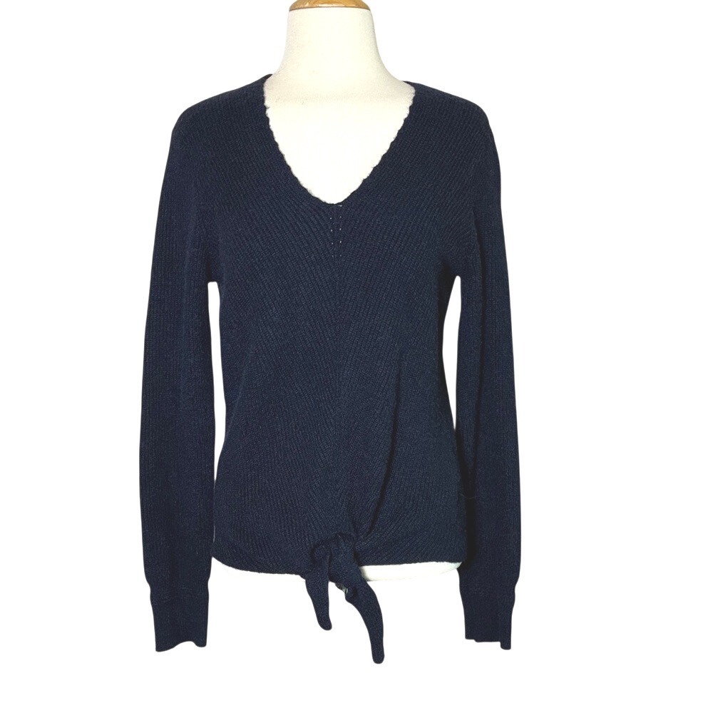 MOTH by ANTHROPOLOGIE Small‎ Black Ribbed Long Sleeve Tie Front Vneck Sweater